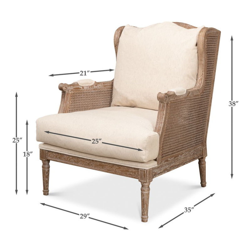 Ava Oak + Caning + Linen Armchair