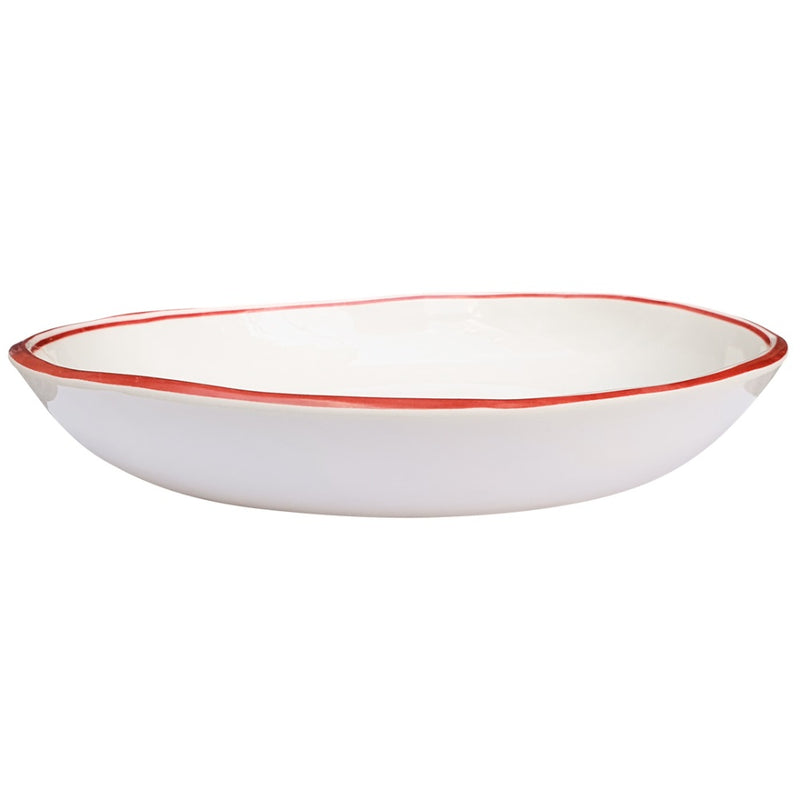 round melamine white red pasta bowl