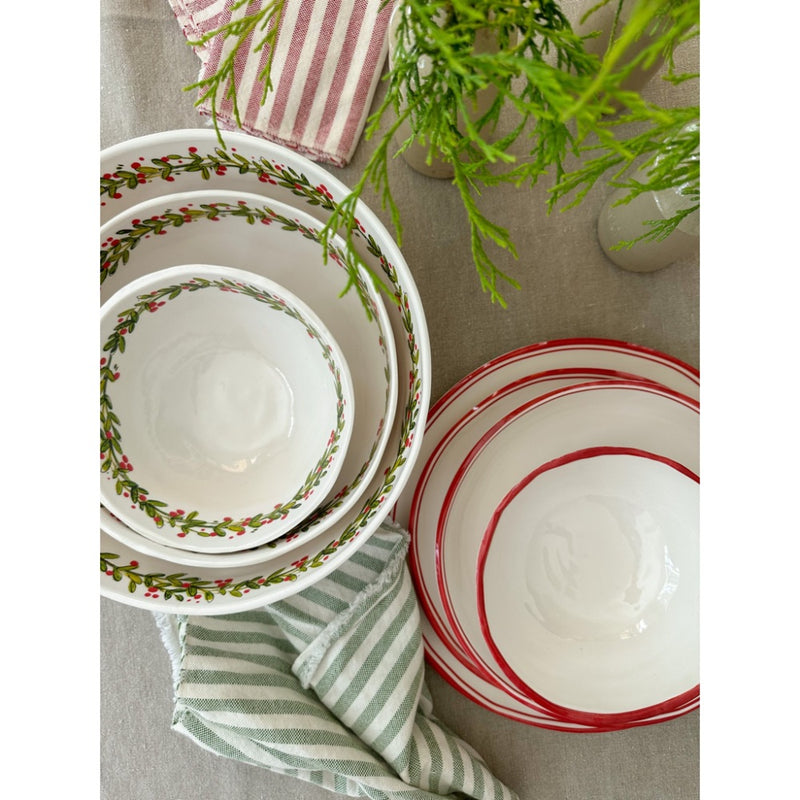 round melamine white red pasta bowl