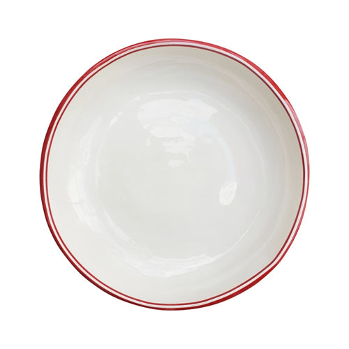 round melamine white red pasta bowl