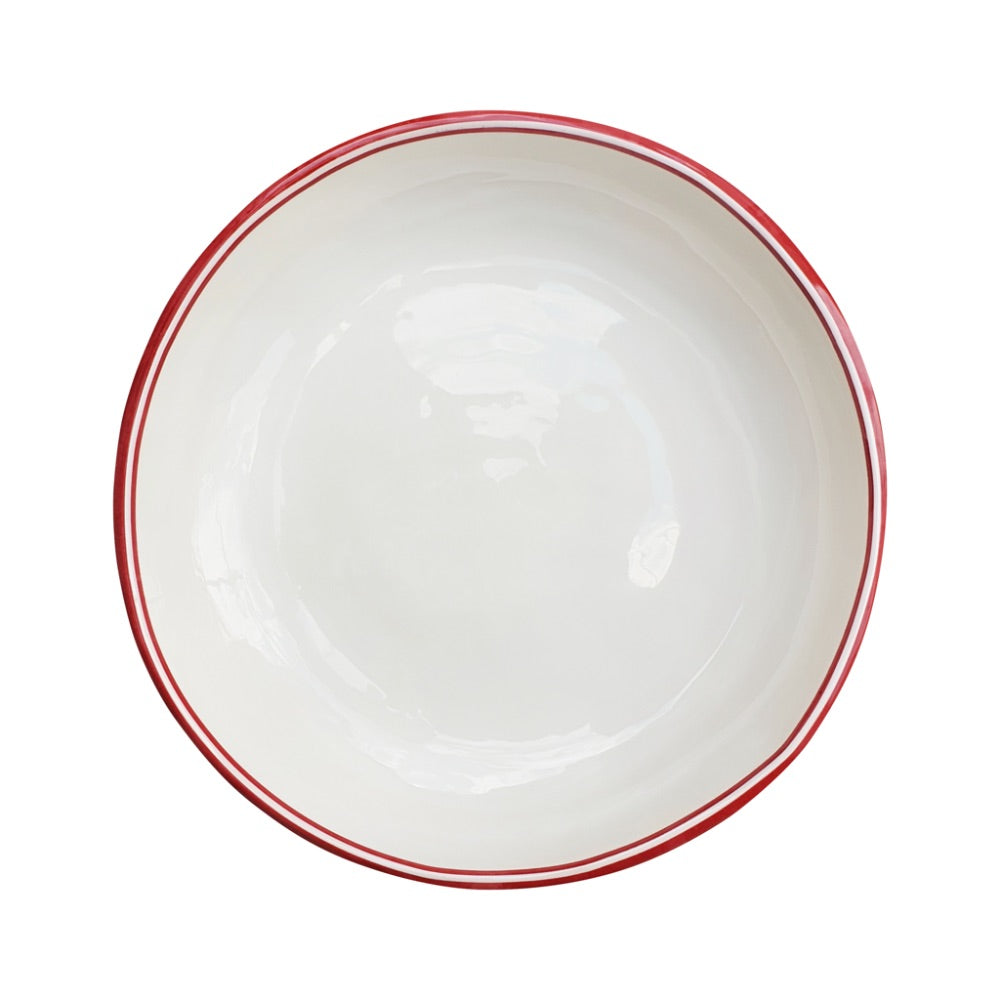round melamine white red pasta bowl
