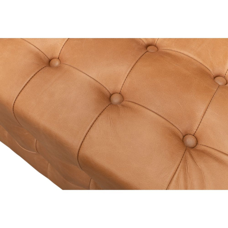 light brown tufted leather bench
