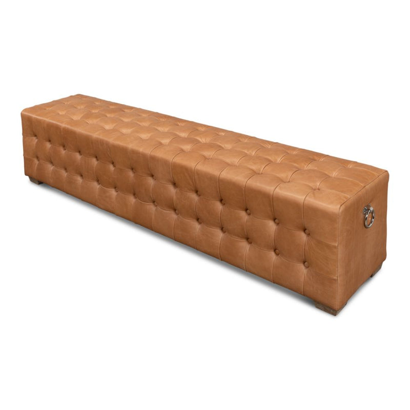 light brown tufted leather bench