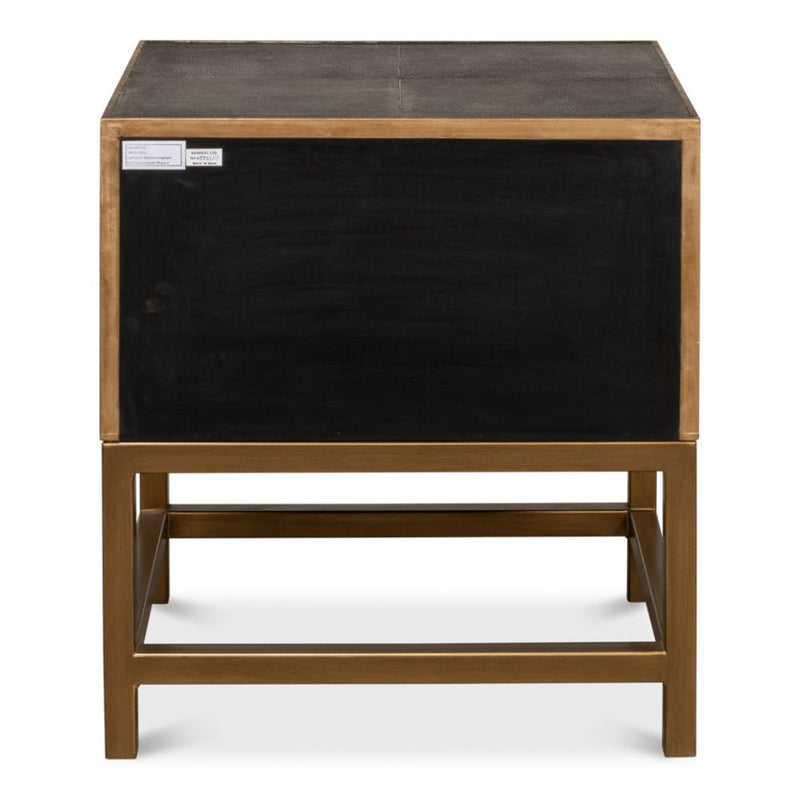 Side Table - Antique Gray Shagreen Leather - 2-Drawer