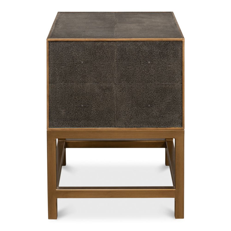 Side Table - Antique Gray Shagreen Leather - 2-Drawer