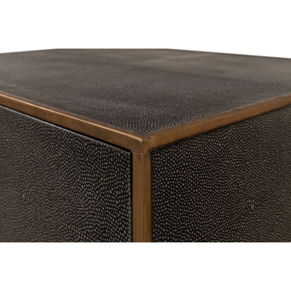 Side Table - Antique Gray Shagreen Leather - 2-Drawer