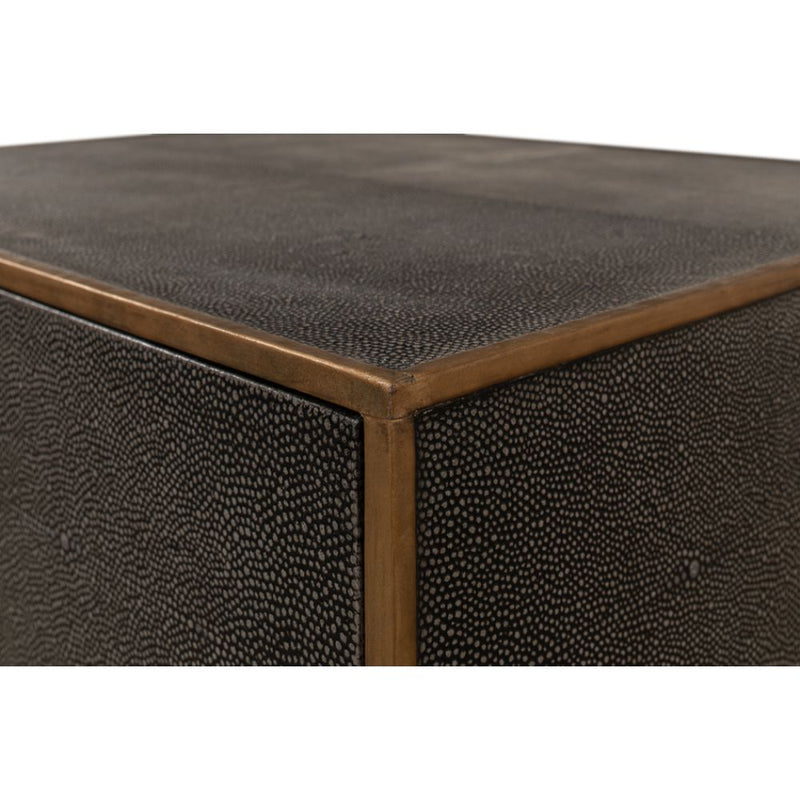 Side Table - Antique Gray Shagreen Leather - 2-Drawer