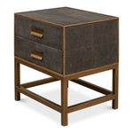 Side Table - Antique Gray Shagreen Leather - 2-Drawer