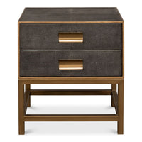 Side Table - Antique Gray Shagreen Leather - 2-Drawer