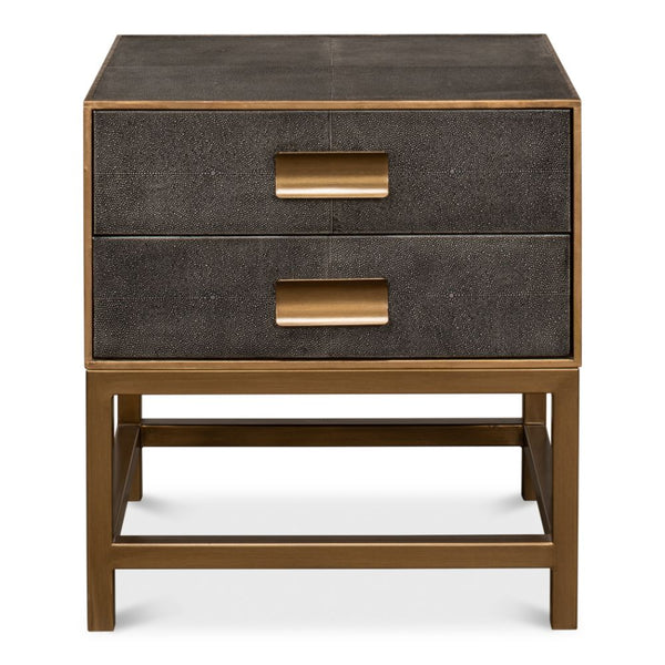 Side Table - Antique Gray Shagreen Leather - 2-Drawer