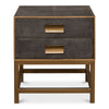 Side Table - Antique Gray Shagreen Leather - 2-Drawer
