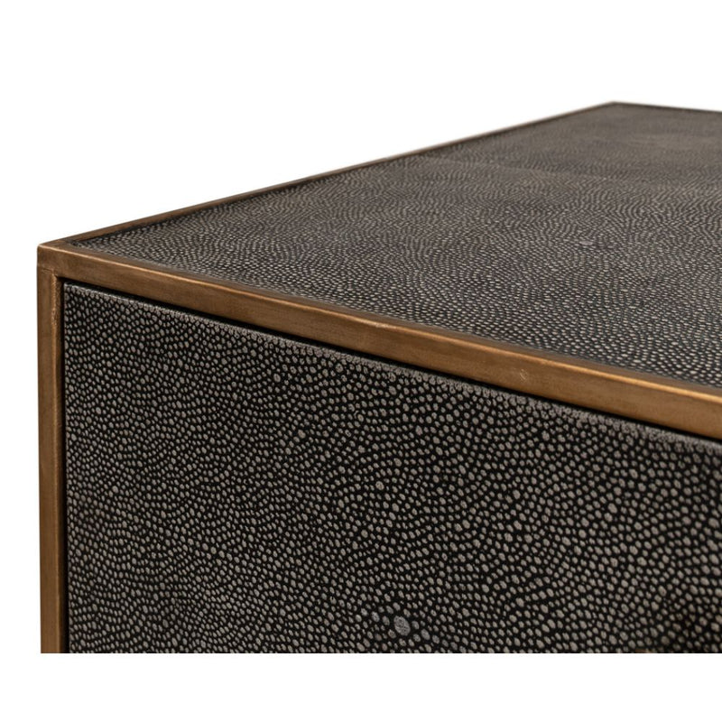 Side Table - Antique Gray Shagreen Leather - 2-Drawer