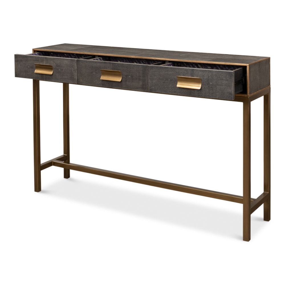 console table grey shagreen leather drawers Osprey
