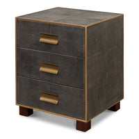 grey leather shagreen 3-drawer side table nightstand