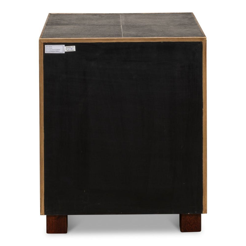 grey leather shagreen 3-drawer side table nightstand