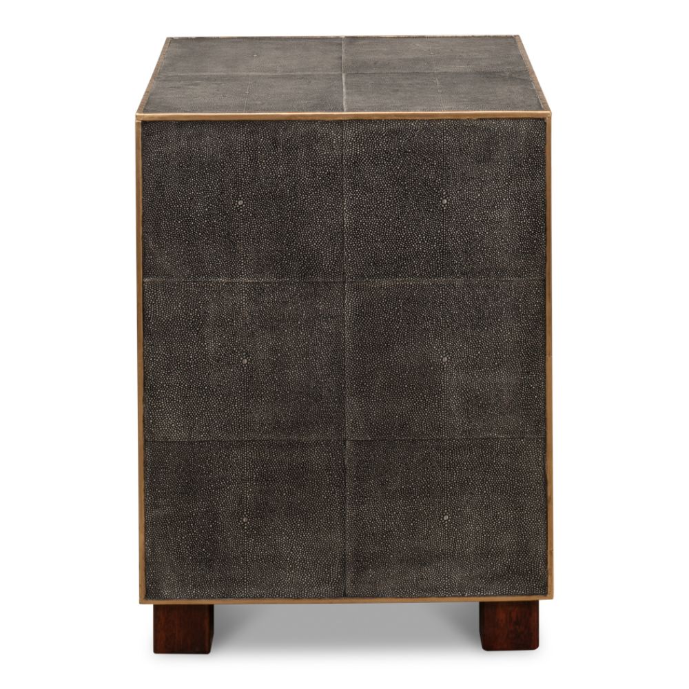 grey leather shagreen 3-drawer side table nightstand
