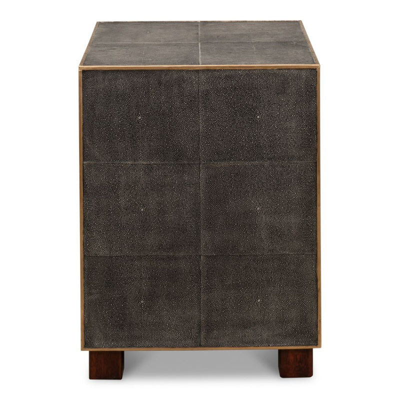 grey leather shagreen 3-drawer side table nightstand