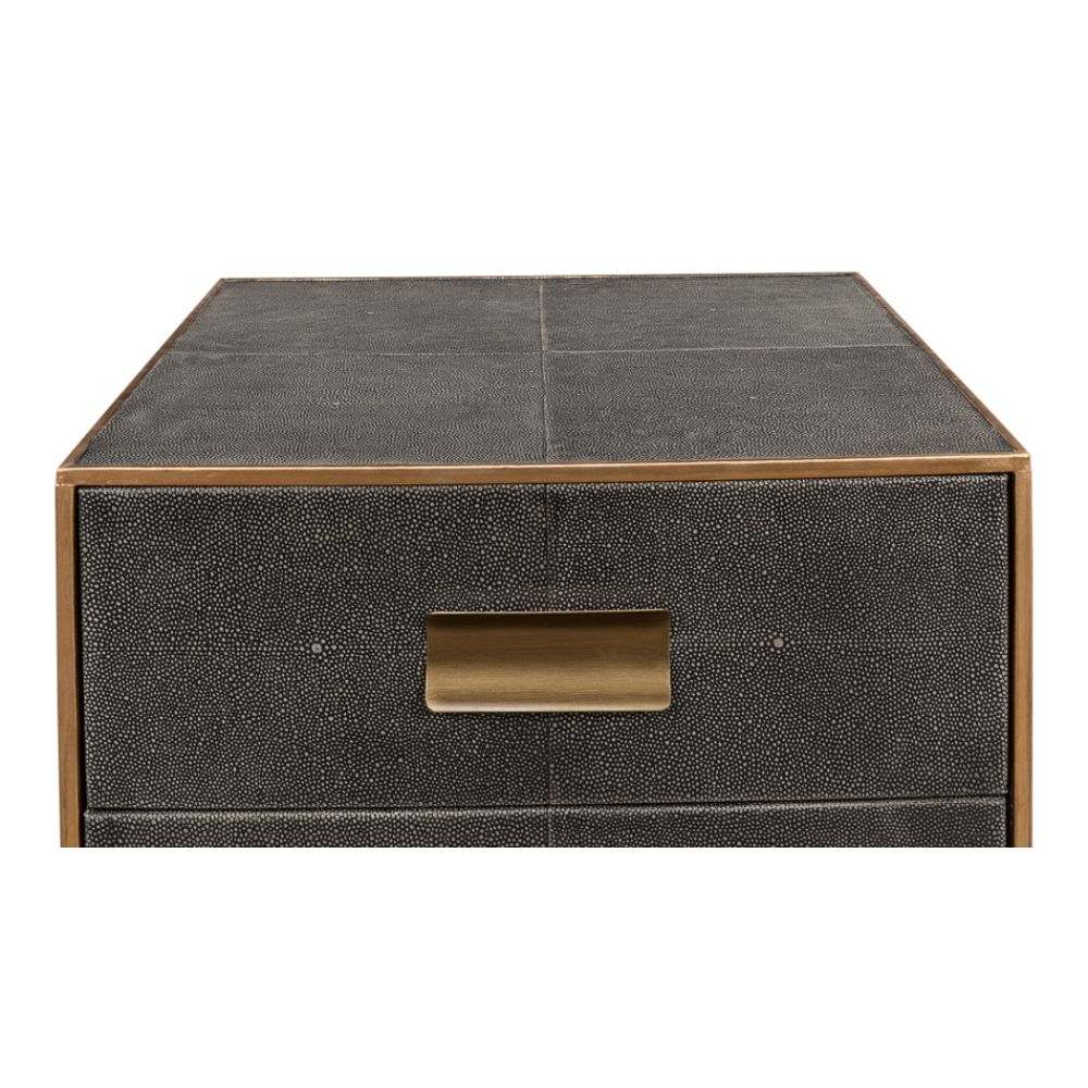 grey leather shagreen 3-drawer side table nightstand