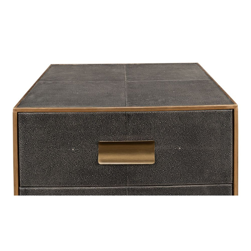 grey leather shagreen 3-drawer side table nightstand