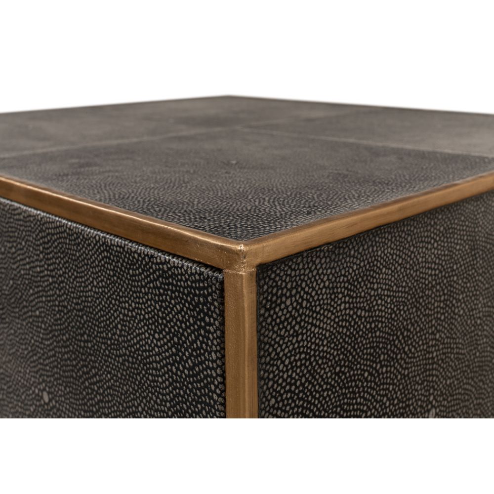 grey leather shagreen 3-drawer side table nightstand