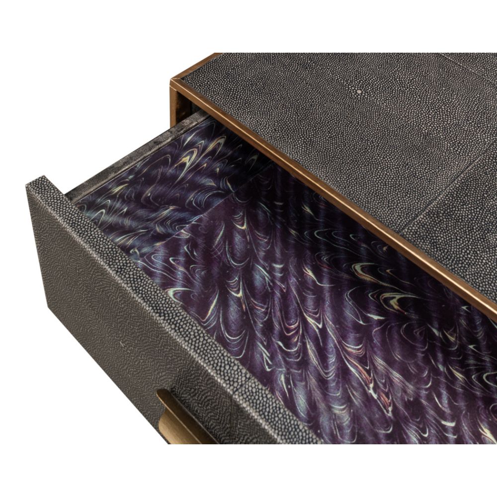 grey leather shagreen 3-drawer side table nightstand