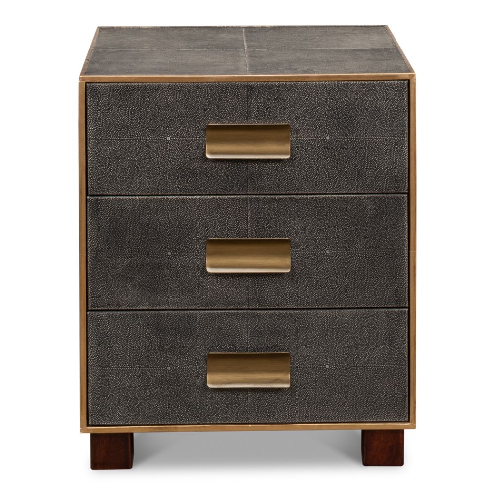 grey leather shagreen 3-drawer side table nightstand