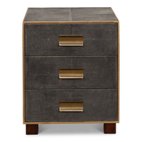 grey leather shagreen 3-drawer side table nightstand