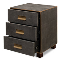 grey leather shagreen 3-drawer side table nightstand