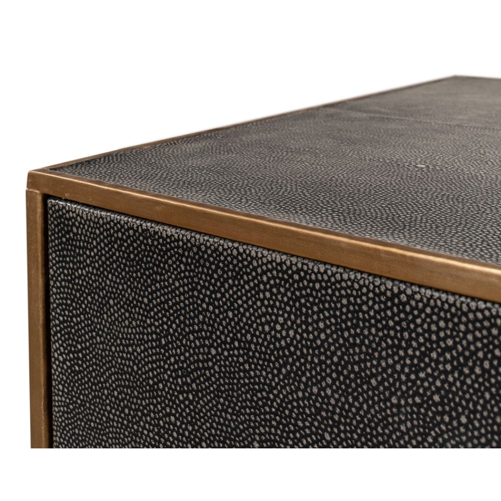 grey leather shagreen 3-drawer side table nightstand