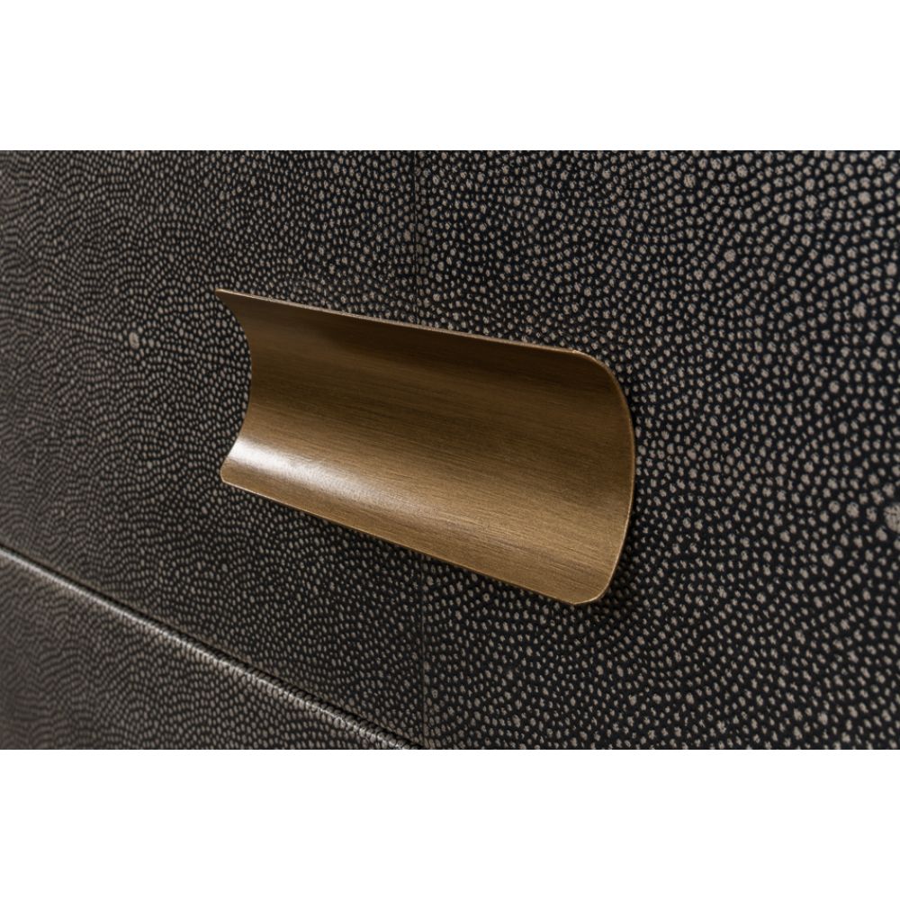 grey leather shagreen 3-drawer side table nightstand