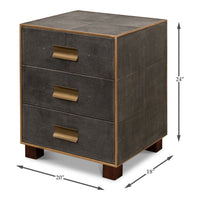grey leather shagreen 3-drawer side table nightstand