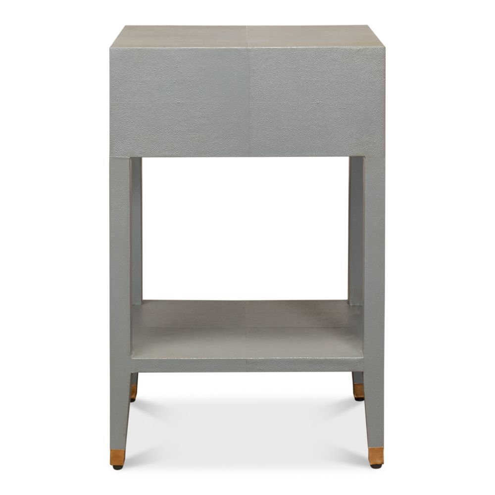 night stand 1-drawer grey shagreen leather gold