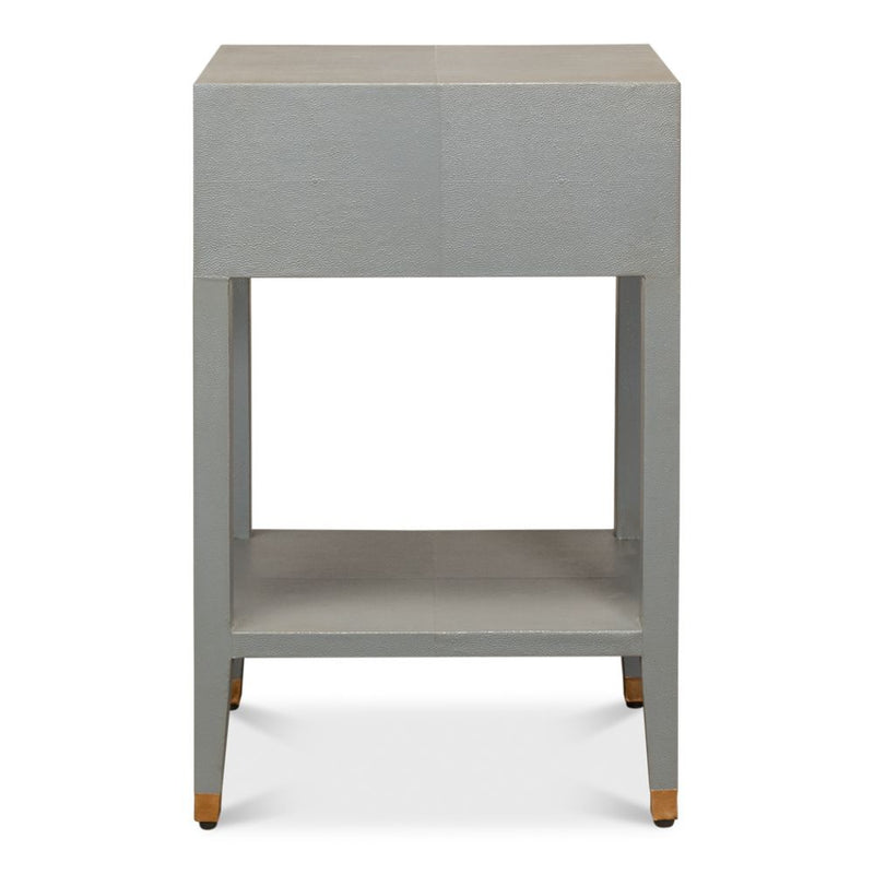 night stand 1-drawer grey shagreen leather gold