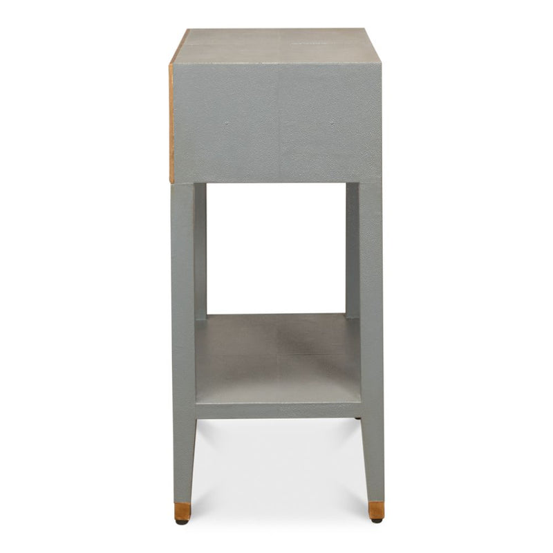night stand 1-drawer grey shagreen leather gold