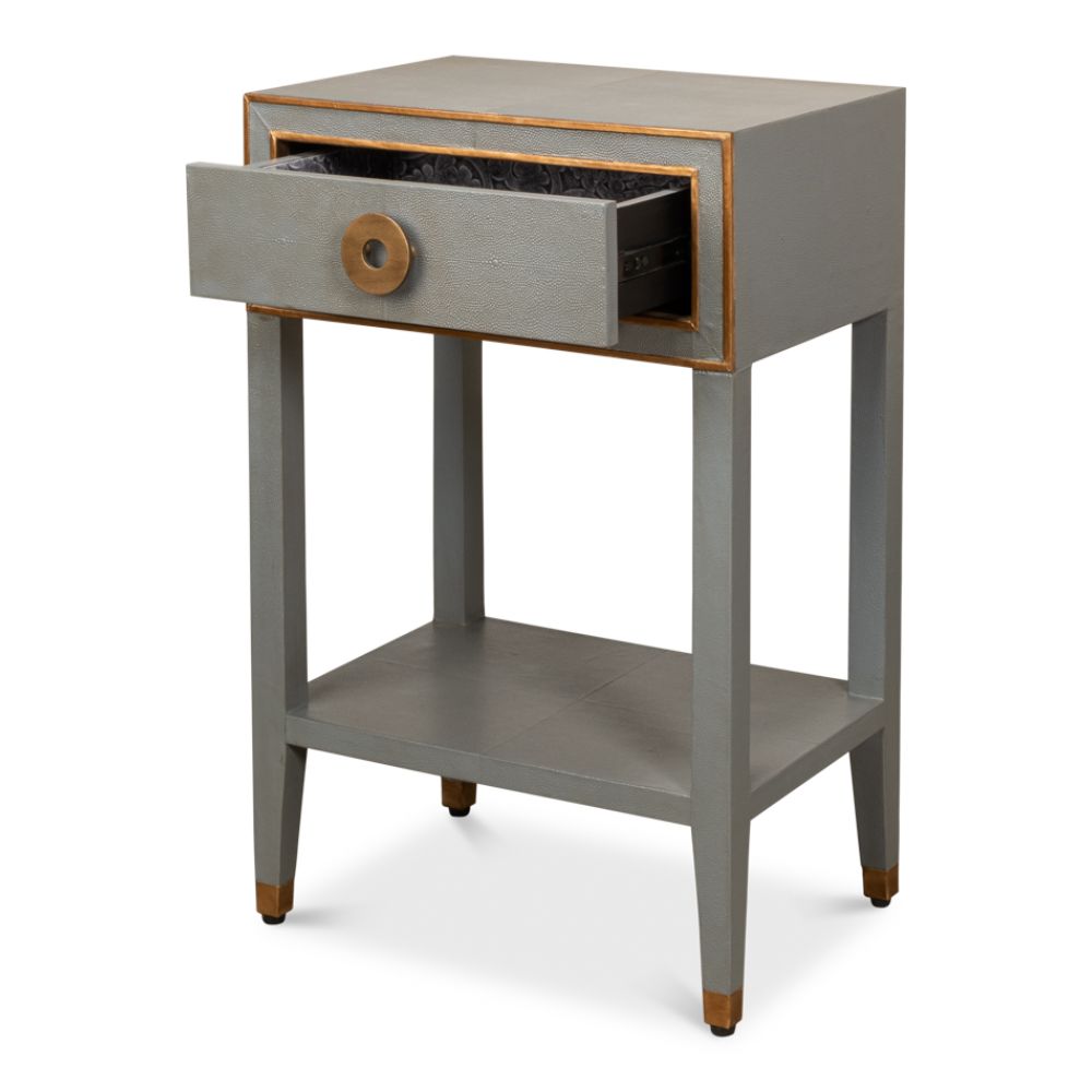 night stand 1-drawer grey shagreen leather gold