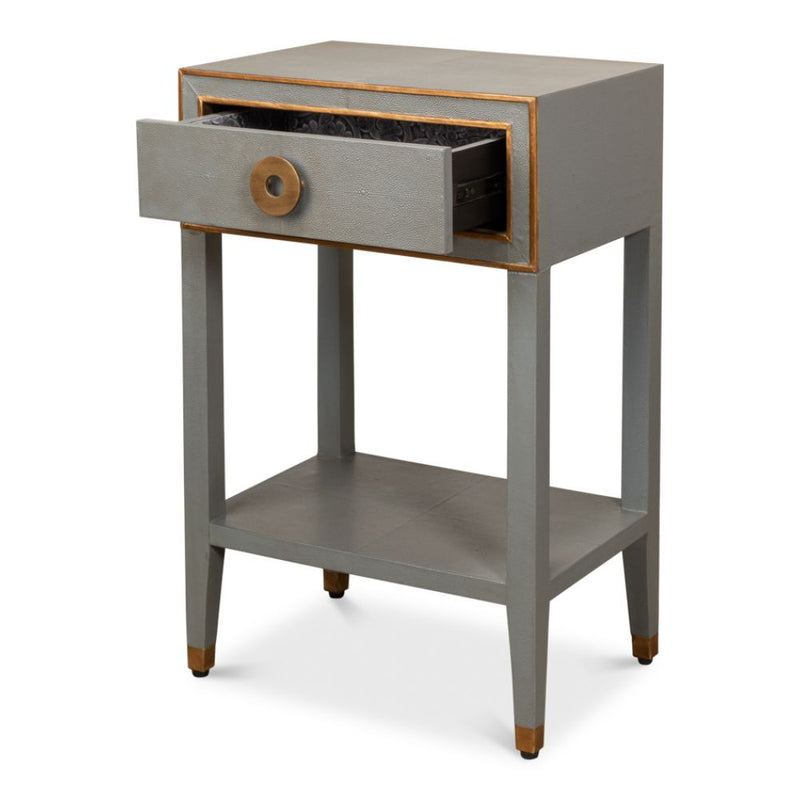 night stand 1-drawer grey shagreen leather gold