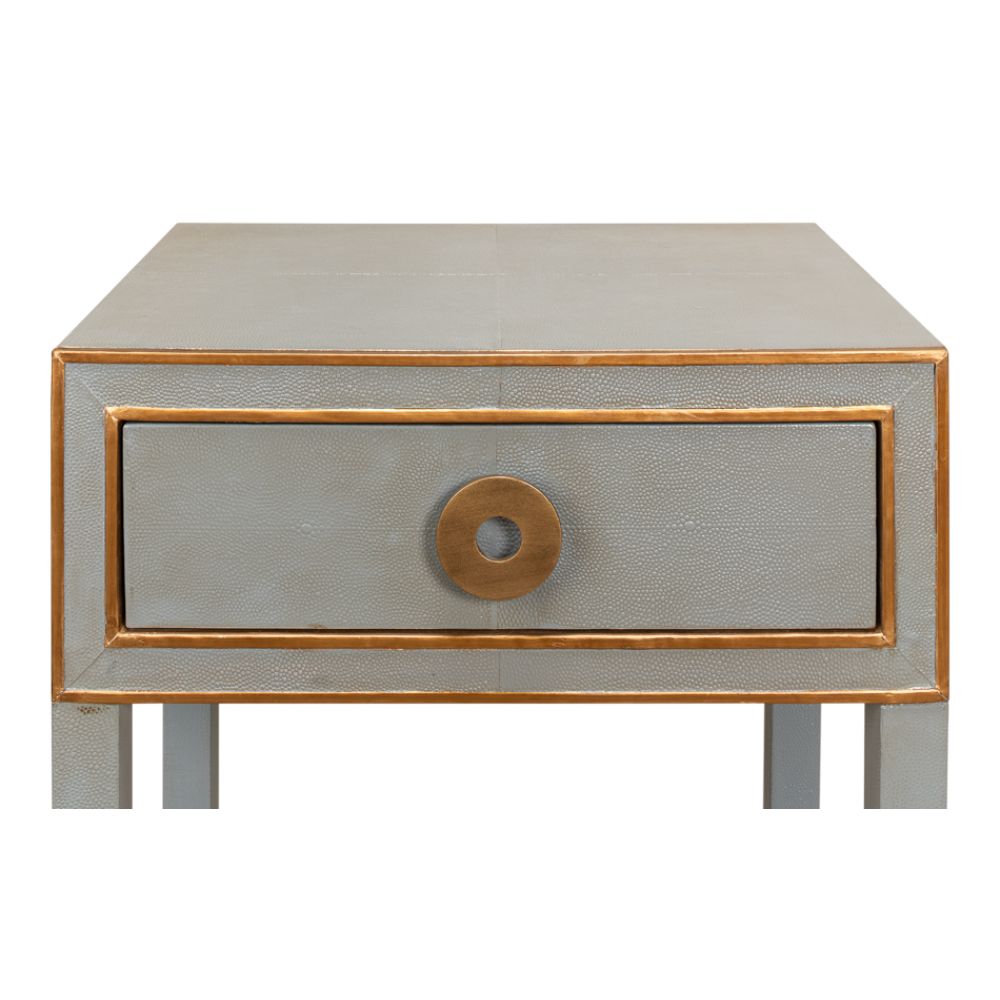 night stand 1-drawer grey shagreen leather gold