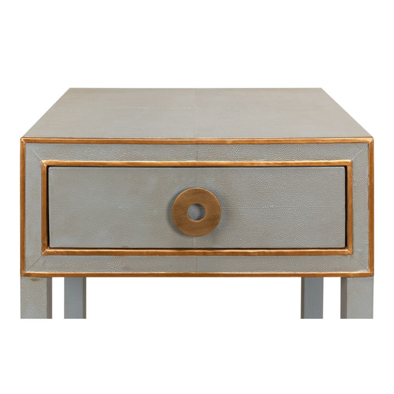 night stand 1-drawer grey shagreen leather gold
