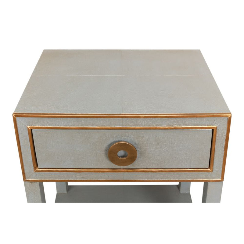 night stand 1-drawer grey shagreen leather gold