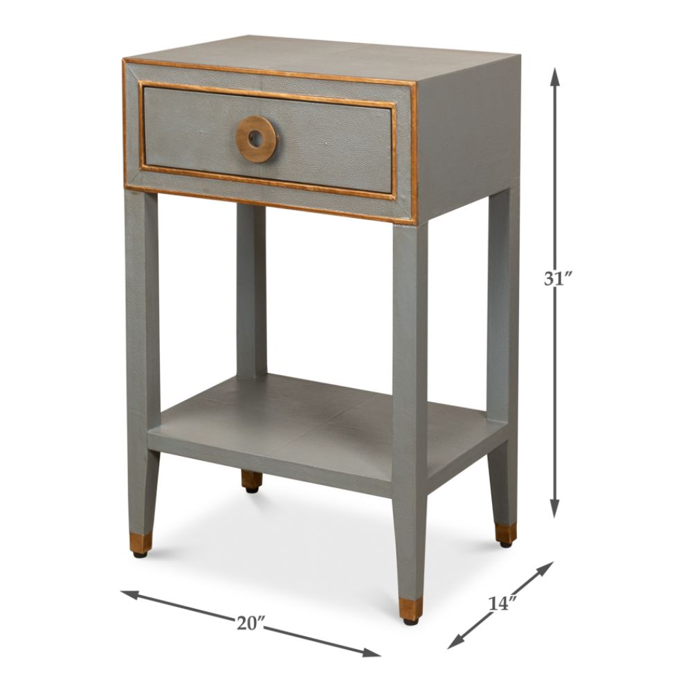 night stand 1-drawer grey shagreen leather gold