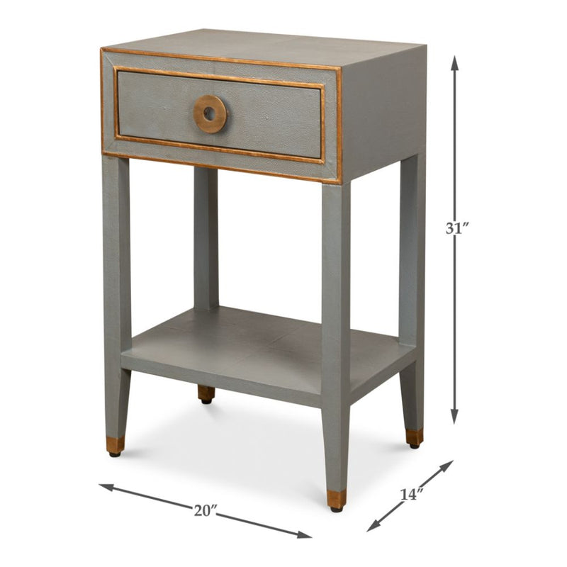 night stand 1-drawer grey shagreen leather gold