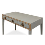 Storm grey shagreen leather 3-drawer desk table Gold leather trim