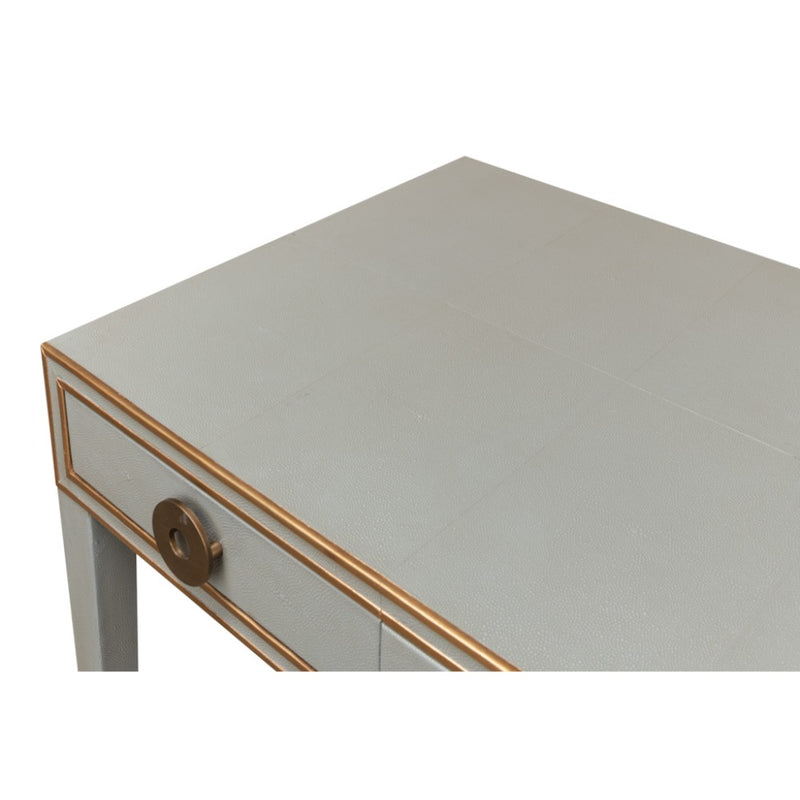 Storm grey shagreen leather 3-drawer desk table Gold leather trim