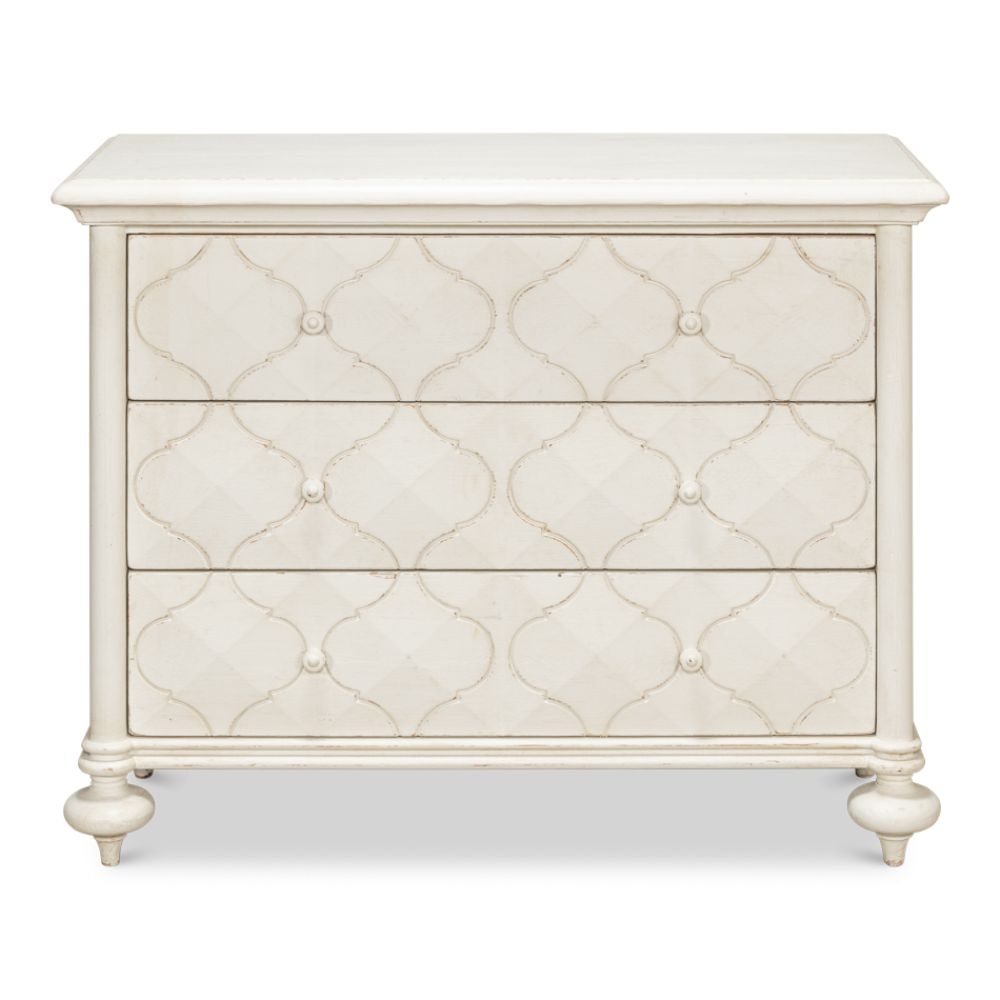 decorative antique white 3 drawer chest 