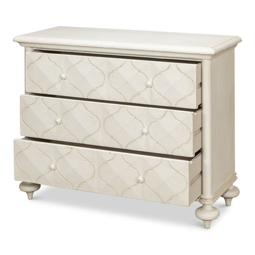 decorative antique white 3 drawer chest 