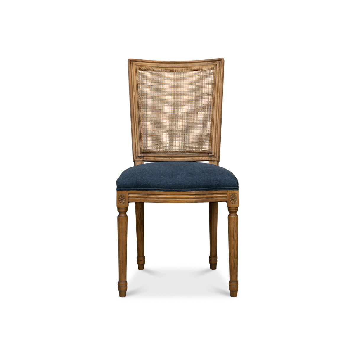 woven cane dining chair navy upholstered seat