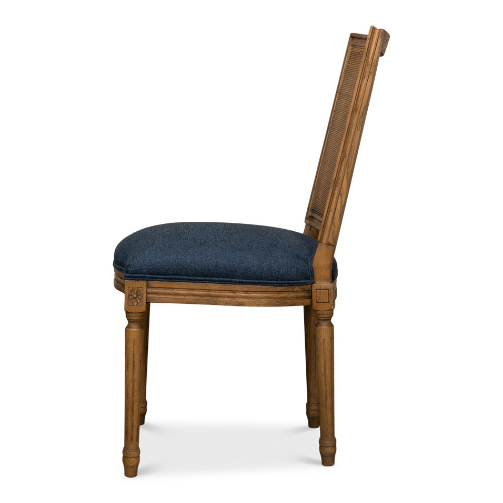woven cane dining chair navy upholstered seat