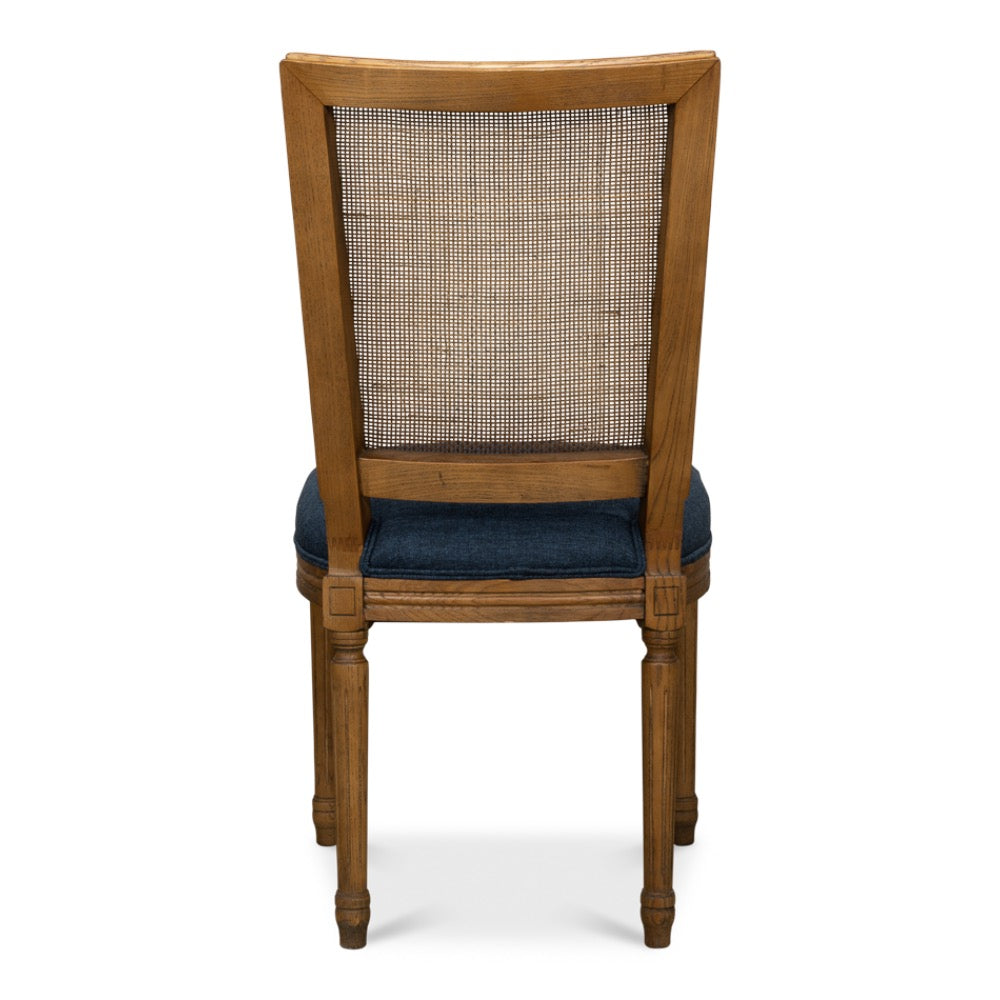 woven cane dining chair navy upholstered seat