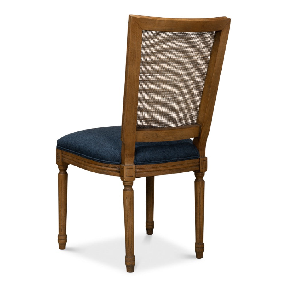 woven cane dining chair navy upholstered seat