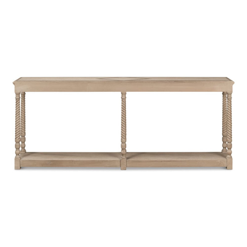 console table long narrow turned legs shelf grey